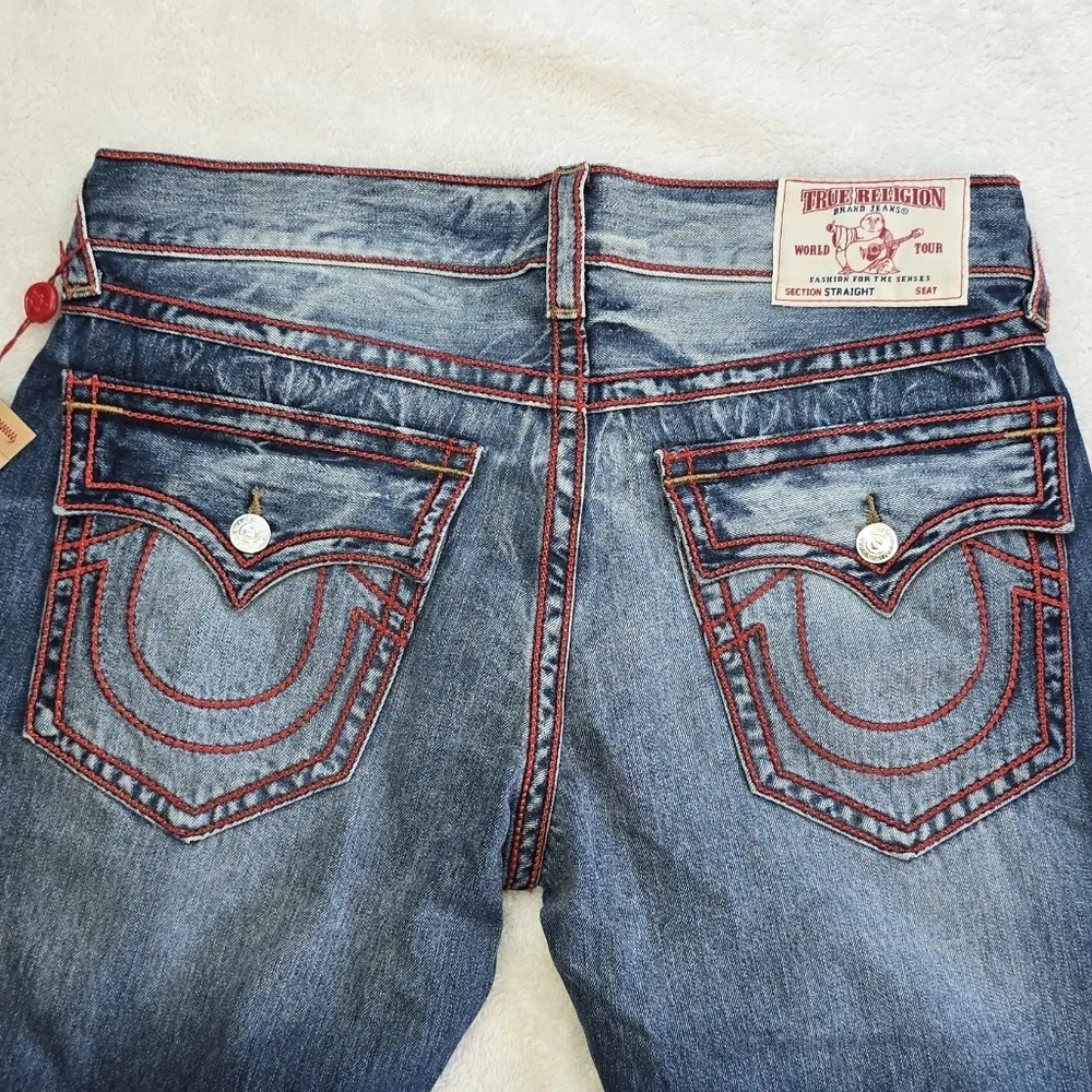 True Religion Ricky Exposed Red Chainstitch Straight Flap Jeans Men's Sz. 36
